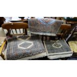 Similar pair of small sized wool floor rugs, beige and brown ground (47” x 31”, 35” x 24”) & a