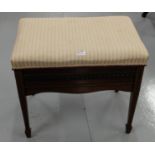 Edw. Mahogany Piano Stool with pink and white stripped seat, tapered legs