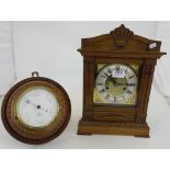 Walnut Cased Mantle Clock 14”h & aneroid Barometer signed Negretti & Zambra London (2)