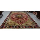 Old Persian Tabriz Carpet, multi-coloured medallion designs, 385cm x 280cm