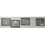 Set of 4 French Antique Engravings “Marriage A La Mode” in green mounts, gold frames, after Hogarth,