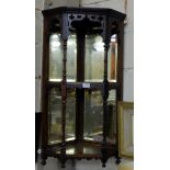 Rosewood Corner Two Tier Wall Shelf with bevelled mirror back and fretwork, 35”h x 13”w