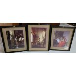 Set of 3 Vemeer Prints – interior scenes, in matching ribbed ebony frames with brass rosette mounts,