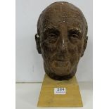 Plaster Bust of Male, with character lines, 12”h, on wooden plinth