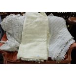 2 heavily crocheted bedspreads (laundered) & 1 cream wool bedspread (3)