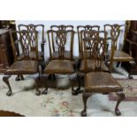 Matching Set of 8 Chippendale Style Mahogany Dining Chairs with splat backs and cabriole legs,