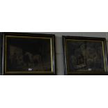 Pair of Moreland Sepia Etchings, “White Horse in Stable” & “Returning Home with the Catch”, in