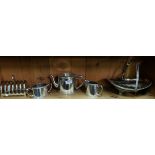 3 piece Silver Plate Teaset with celtic borders, toast rack and basket with swing handle (5)