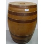 Large Stone Whiskey Barrel, 23” h, stamped, stamped Lambeth