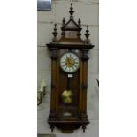 Mahogany Cased Spring Driven Wall Clock, with brass mounted dial, floral inlay to case, 45”h