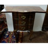 Compact Mahogany Side Cabinet of 3 Drawers with drop leaves on pad feet 15”w x 27”h