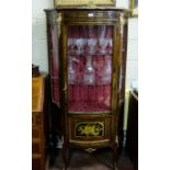 Louis IX Style Vitrine Display Cabinet, inlaid with satinwood musical emblems, flowers and porcelain