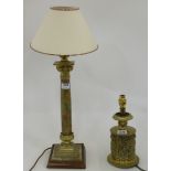 Green Alabaster Table Lamp, beige shade & Brass Table Lamp (both re-wired) (2)