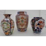 3 x 19thC Imari Bulbous Vases, floral patterns, etc
