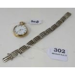 Silver Gate Bracelet & a 9ct gold plate fob watch, working (2)