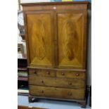 Georgian Mahogany Gents Wardrobe, the 2 flame mahogany upper doors over a base with 2 short