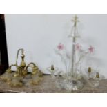Venetian Glass 4-branch electric Ceiling Light with floral stems (some damaged) & a modern brass