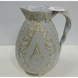 Cashmere Pottery Jug by Wm Brownfield & Sons, 1867, grey with gold highlights, 8”h