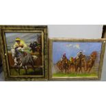 Oil on Canvas “Over the Last” by Michael Thomas and another oil on canvas “The Last Furlong” by