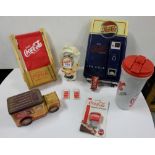 Metal Coca Cola Money Box – caricature of young boy & box Cola memorabilia – telephone, tins etc