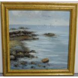 H. Parlson, Oil on Board “Shoreline”, in gold painted frame, 33”w x 33”h