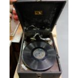 “His Masters Voice” Table Phonograph, in hard canvas case