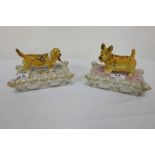 Pair of Porcelain Trinket Dishes, mounted with figure of terrier and a beagle, each 7”w