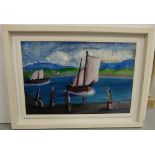 Jimmy Bingham, Oil on Board, “Waiting for the Catch in West of Ireland”, signed, 29.5”w x 20”h