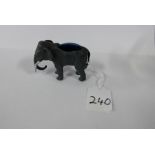 Pin cushion, cold painted bronze, in the form of a small elephant, 2”h