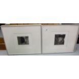 Set of 3 contemporary abstract black and white wall pictures, chrome frames, signed by the artist