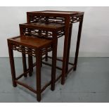 Nest of 3 Chinese Chippendale Mahogany Side Tables, on square legs, 18”w x 27”w