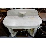 Victorian White Marble Topped Washstand, painted white, 4 ft wide