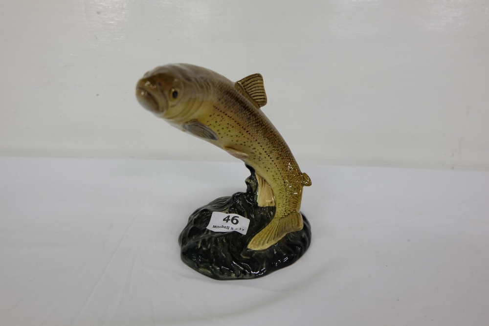 Beswick Table Ornament – a Trout, on a green natural base, 7”h (no chips)
