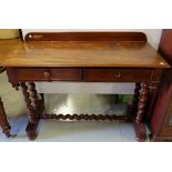 WMIV Mahogany Side Table, two apron drawers over bobbin turned side pillars and stretcher, 4