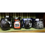 8 Pub Advertising Water Jugs, 2 x Black Label, 2 x VAT 69, Grants etc (dark colours)