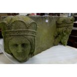 19thC Stone Garden Feature – two heads joined at the centre – busts of Tudor King and Queen – 37”w x