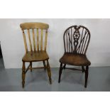 Two Pine Kitchen Chairs – 1 splat back, 1 wheel back