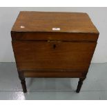 19thC Mahogany Cellaret, with hinged lid, on turned legs, 18.5”w x 22”h