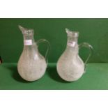 Pair of Victorian crackle glazed water jugs with handles and ice compartment, each 10”h