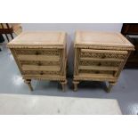 Matching Pair of Painted Pine 3 Drawer Bedside Lockers, on round feet, each 20”w x 15”d, 28”h