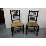 Set of 6 Oak Country Kitchen Chairs, with turned rail backs, rush seats (6)