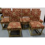 Matching Set of 6 Tudor Style Dining Chairs, the red and beige fabric covered backs and sprung