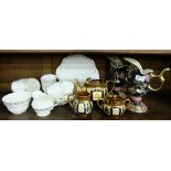 6 piece Royal Tara Tea set, pair floral pottery water jugs and 3 piece Sudlows teapot, jug and sugar