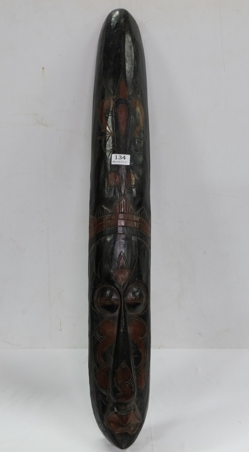 Kuba Baule Warrior Plaque, fine carved profile, incised markings, Takoradi Coast Palm Wood, 40”h