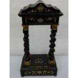 Ebonised and Buhl Clock Stand, with turned supports and tortoiseshell and brass inlay, 19”h (10.5”