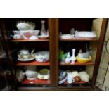 3 shelves of china items – bowls, vases etc and a similar box of china