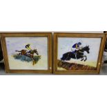 Two similar Oil Paintings “Over the Jump”, signed Rob Smith, gold frames, each 24”w x 20”h