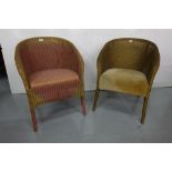 Two Lloyd Loom style Armchairs, with padded seats, 1 gold, 1 red