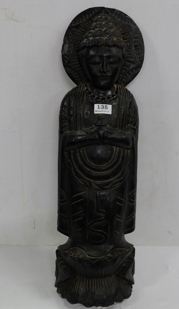 19thC Indo Parthia Vedic wooden Sculpture, Ghandaric Buddha, 27”h