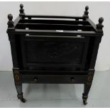 19thC Ebonised Canterbury, with gilt highlights and a lower drawer, on turned legs, 21”w x 15”d x